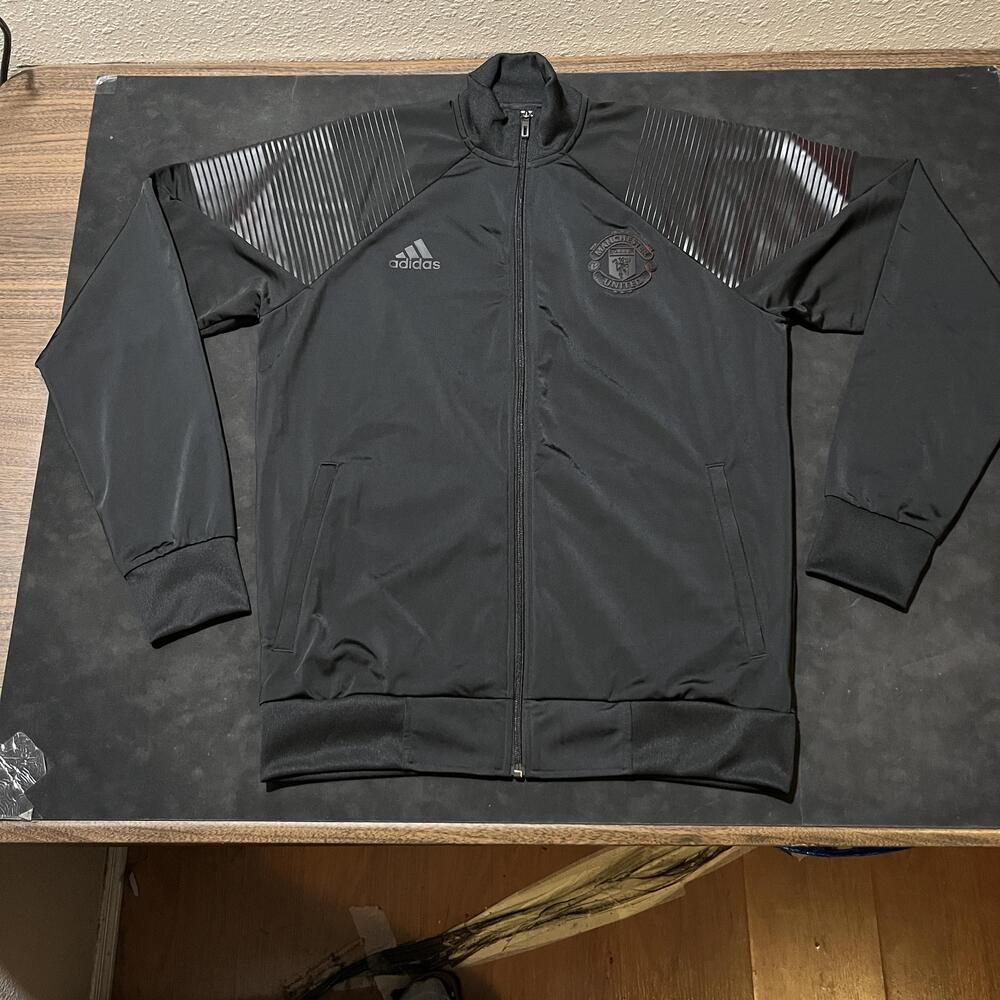 Manchester United Jacket Mens Large Black Soccer Adidas Full Zip Training Top